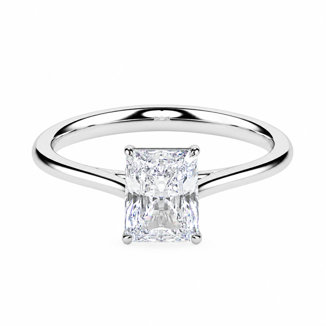 Radiant cut lab grown diamond solitaire ring white gold front view