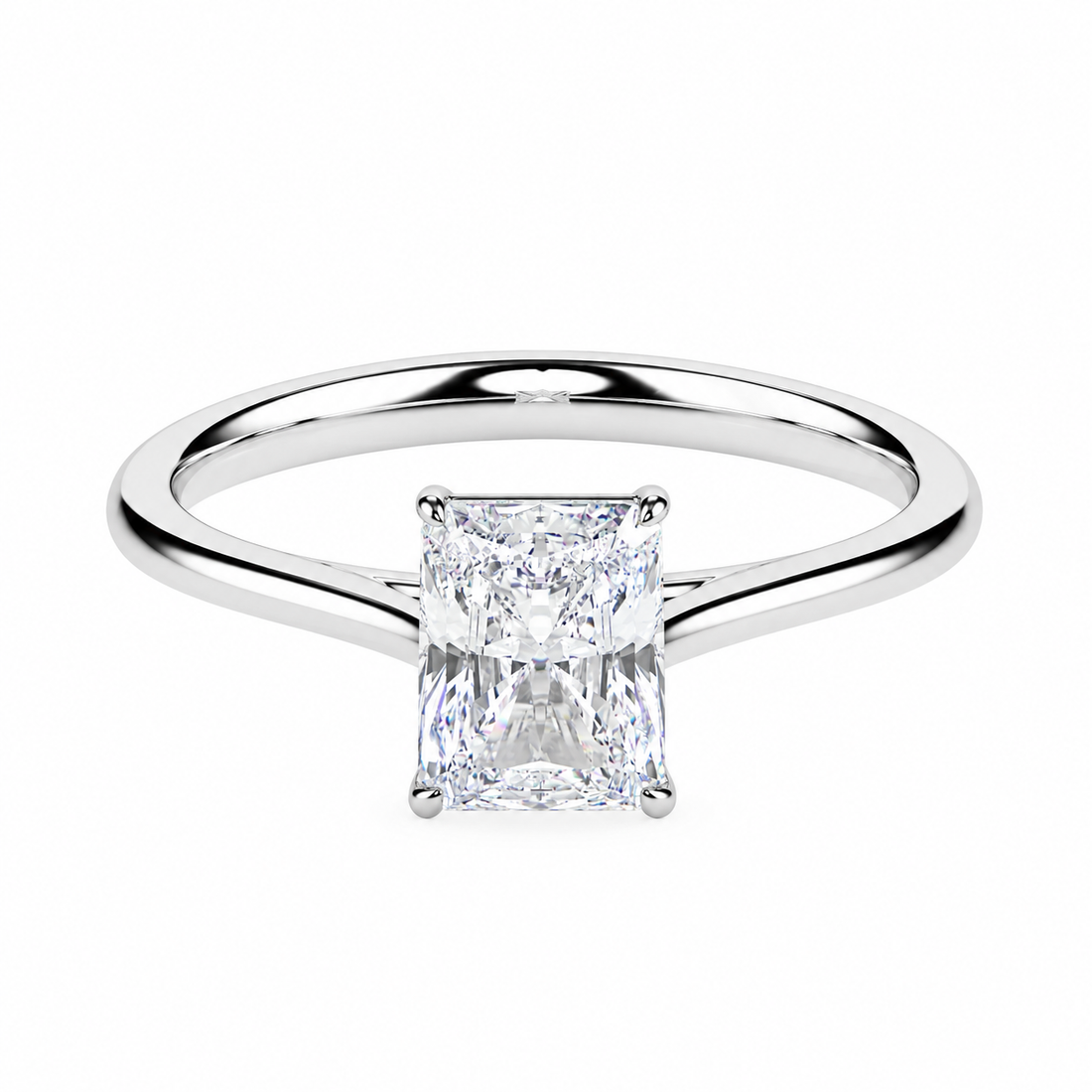 Radiant cut lab grown diamond solitaire ring white gold front view
