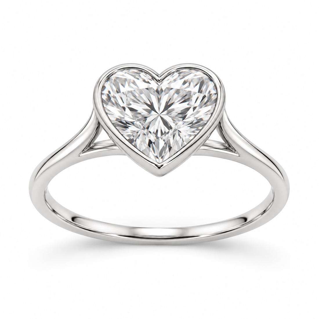 Heart-cut lab-grown diamond bezel-set solitaire engagement ring