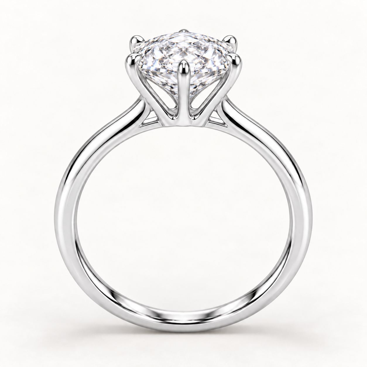 Rose-inspired hexagonal diamond solitaire white gold side view