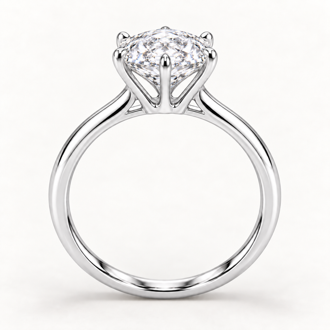 Rose-inspired hexagonal diamond solitaire white gold side view