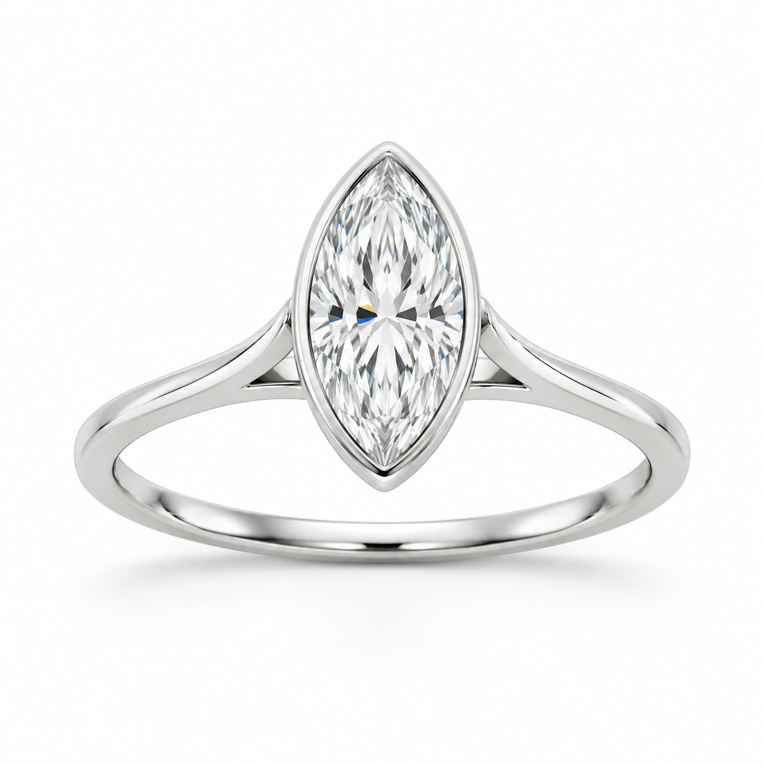Marquise-cut lab-grown diamond bezel-set solitaire engagement ring