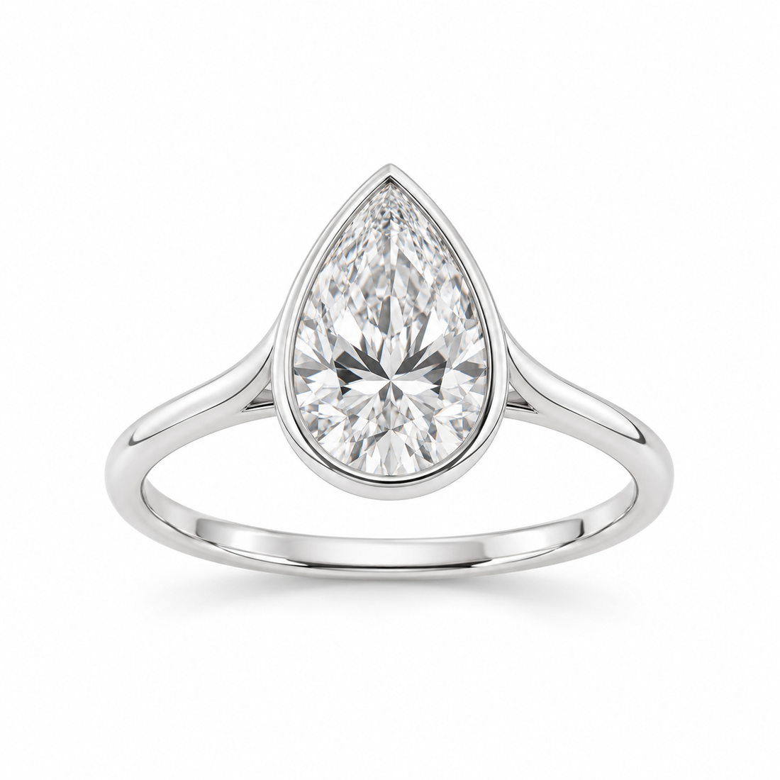 Pear-cut lab-grown diamond bezel-set solitaire engagement ring
