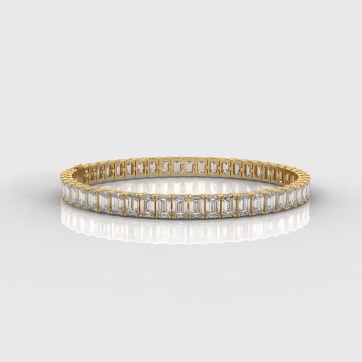 Gold-Tone Baguette Tennis Bracelet for Women – Sparkling Crystal Link Bangle