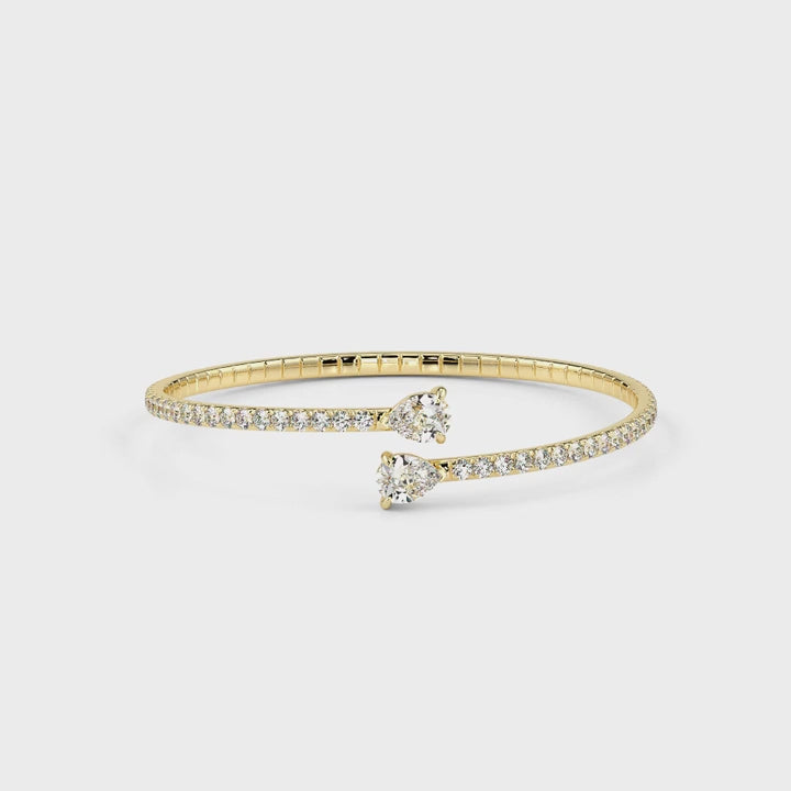 14K Gold Plated Teardrop Open Cuff Bracelet – Sparkling Crystal Bangle for Women