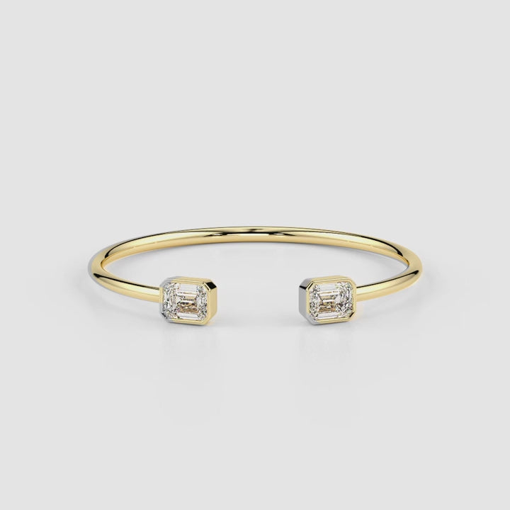 14K Gold Open Cuff Bracelet with Emerald-Cut Lab-Grown Diamond Accents