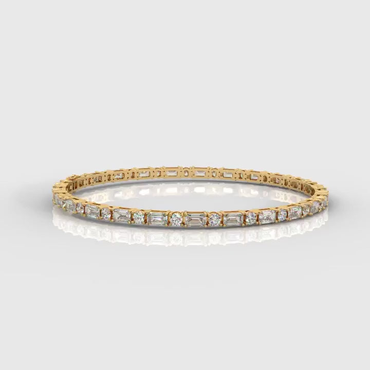 Elegant Two-Tone Diamond Tennis Bracelet with Baguette & Round-Cut Stones