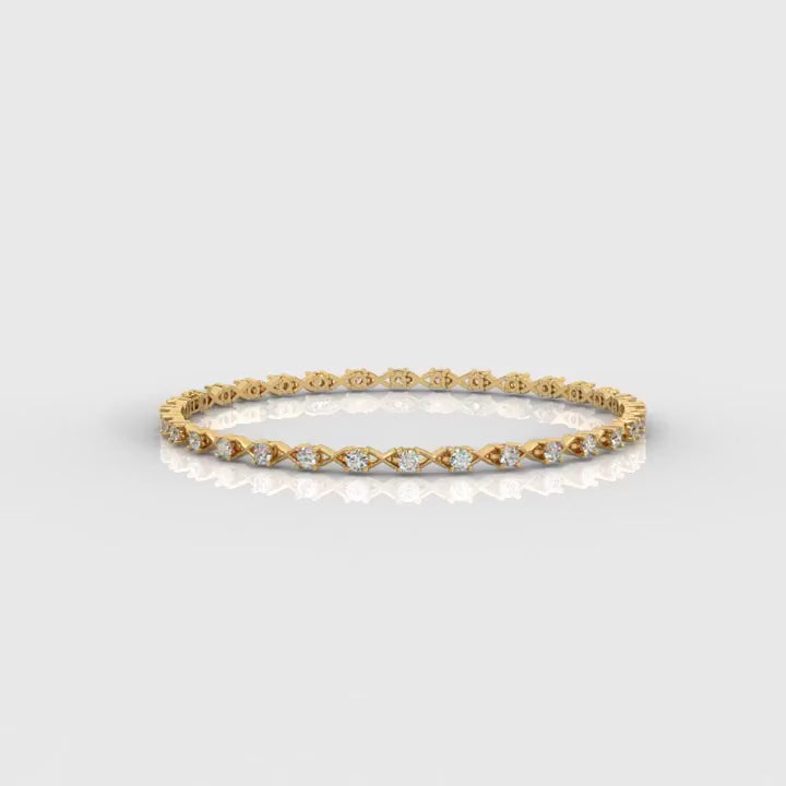 14K Gold Diamond X-Link Tennis Bracelet – Elegant Round Cut Diamond Bracelet for Women