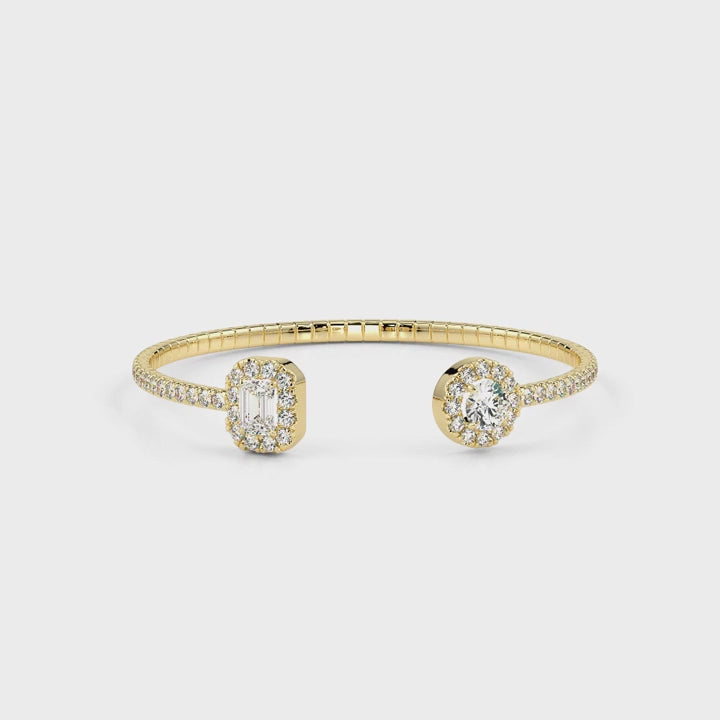 14K Gold Diamond Open Cuff Bracelet with Emerald & Oval-Cut Center Stones