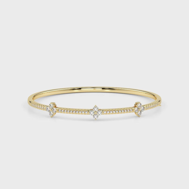 Elegant Diamond Floral Bangle Bracelet in Yellow Gold