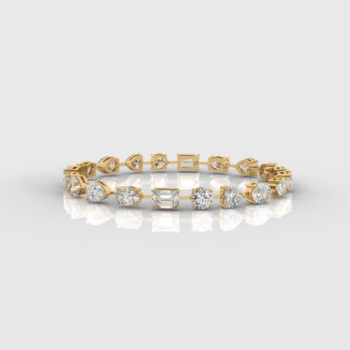 18K Gold Plated Moissanite Tennis Bracelet – Sparkling Round & Emerald Cut Link Bracelet for Women