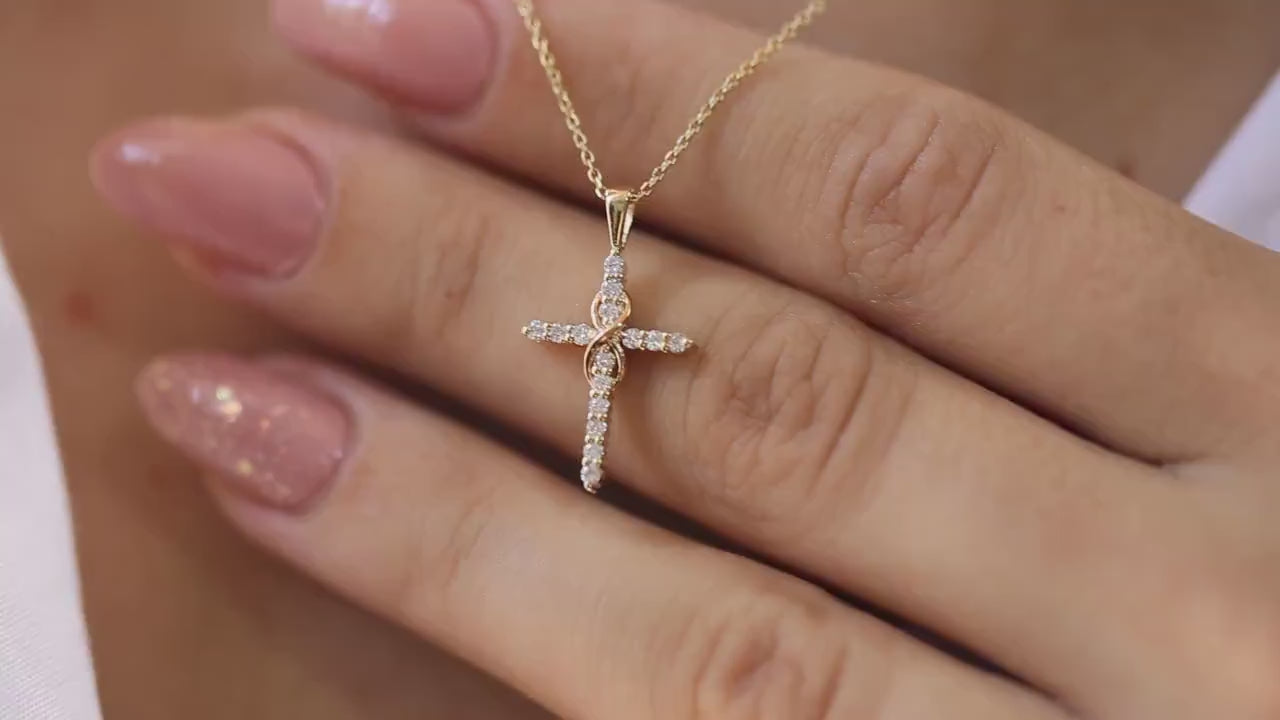 Dainty Infinity Cross Pendant Necklace with Sparkling Diamond – Elegant Christian Jewelry for Women